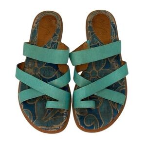 Naya Sandals Open Toe Strappy Teal Green Leather Zoe 6.5